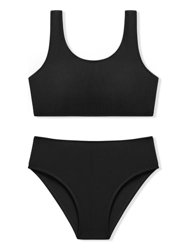 Girls Two Piece Swimsuits Ribbed Bikini Sets Swimming Bathing Suit Beach Sport Athletic Teen Girls Swimwear