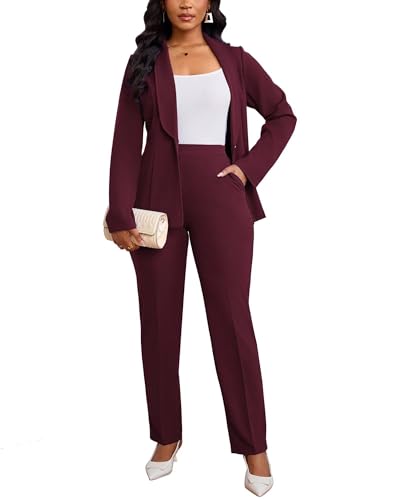 Kafiloe Pant Suits for Women Dressy Long Sleeve Blazer Sets 2 Piece Outfit Business Casual Work Set4