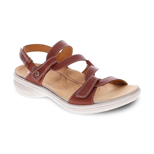 Image of Revere Emerald 3 Women's Sandals - Premium Soft Leather, Adjustable Straps & Contoured Footbed - Orthotic Arch Support for Stylish Comfort & All-Day Wear Cognac 7-7.5 W US