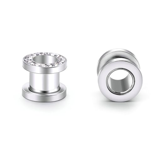 Daesar Tunnel 3MM, Ohr Plugs Edelstahl Silber Hoop mit Zirkonia Ohrringe Piercing Ohrr Tunnel Set