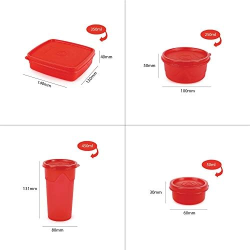 Image of CELLO MF Plastic Sling Lunch Box | Leather Carry Pouch | Office | School | Set of 5 Containers, Orange, 250 Milliliter