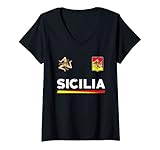 donna orgoglio siciliano sicilia bandiera siciliana trinacria maglietta con collo a v