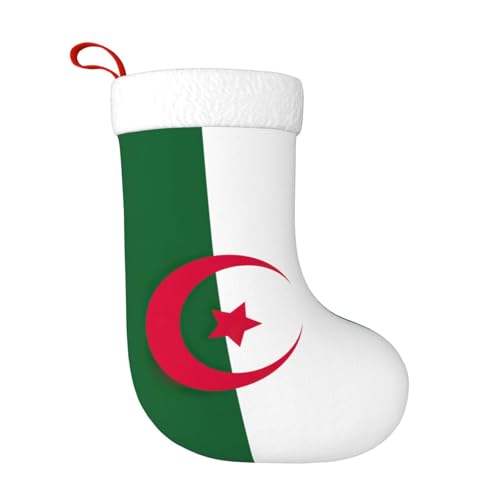 Drapeau de l'Algérie Chaussettes décoratives de Noël en peluche douce Blanc, Noir , Taille unique