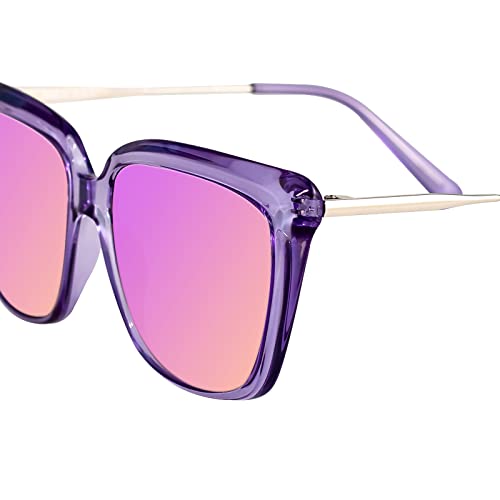 Maxjuli Polarized Classic Retro Cat Eye Oversized Sunglasses Womens Mens Trendy Shades Uv400 Sunnies 8136（Purple+Pink） #TOP4