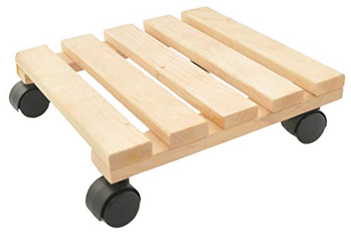 RADO WOOD Natural Wooden Plant Pot Caddy - 29x29 cm - Alder Vintage style - Garden Plant Pot Trolley - Stand Mover Dolly on Wheels