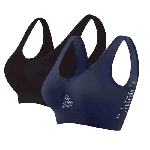 2 Pack Sports Bras Women High Impact Seamless Wirefree Yoga Bra for Large Breasts Non Wired Full Support Sport Bralette Stretch Crop Tops Ladies Comfort Everyday Underwear and Bras Plus Size