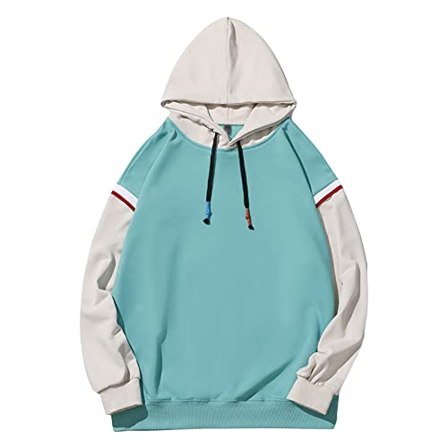 Maiyifu-GJ Men's Color Block Casual Hoodie Pullover Hip Hop Patchwork Hooded Sweatshirt Casual Long Sleeve Hoodies Outwear (Green,Large)