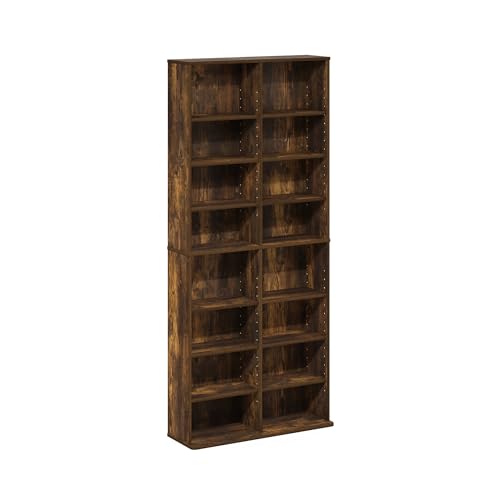 Image of Furinno Jaya DVD Shelf, 16-Shelf Wide CD Rack, Media Shelf with Adjustable Shelves, 8 x 2 DVD Storage Cabinets for CD Bluray Game Disc, Easy Assembly, for Living Room, Home Office, Amber Pine