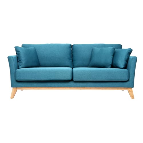 Miliboo Canapé scandinave déhoussable 3 Places en Tissu Bleu Canard et Bois Clair Oslo