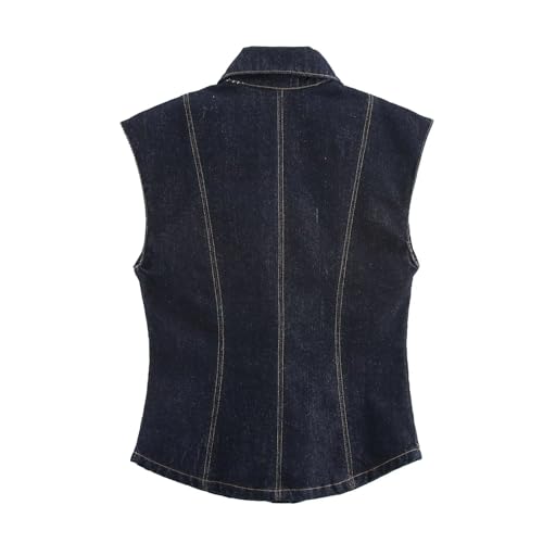 French Fashion Ladies Denim Minimalist Women's Denim Vest Women Slim Fit Shirt Top2