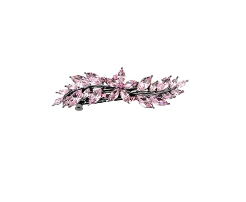 Faship Black Gun Plated Pink Small Floral Hair Barrette Clip