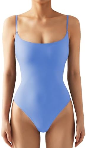 SUUKSESS Women Sexy Square Neck Thong Bodysuit Backless Cami Bodysuit Top