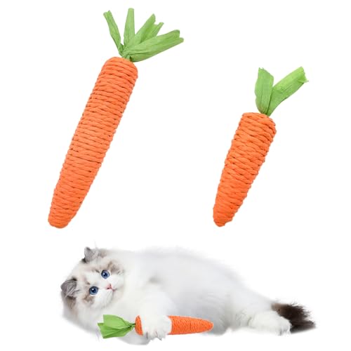 Andiker 2PCS Cat Chew Toys 1 Small&1 Large Carrot Shapes Cat Rope Toys with Sounding Parcels Interactive Cat Toys for Indoor Cats and Kittens for Biting Chewing Keeping Teeth Clean