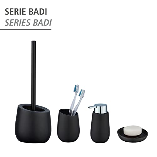 WENKO WC-Garnitur Mod. Badi Elegante Schwarze Keramik Matte Oberfläche inklusive Silikon WC-Bürste mit Antihaft Wirkung Maße 40 x 20 x 10 cm