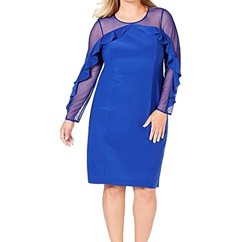 R&M Richards Womens Plus Illusion Cocktail Sheath Dress Blue US 16W Cover