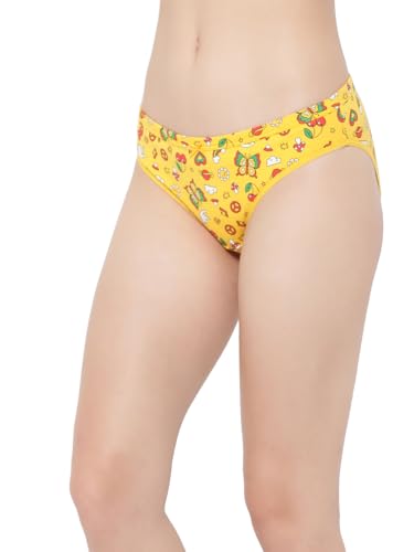 Image of Clovia Women's 100% Cotton Low Waist Outer Elastic Bikini Panty in Yellow
