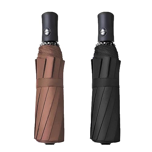 RONIARE 2 Packs Travel Umbrellas for rain Windproof Compact Umbrella Folding Small Strong and Portable Automatic Open and Close - Men and Women (Black + Brown)