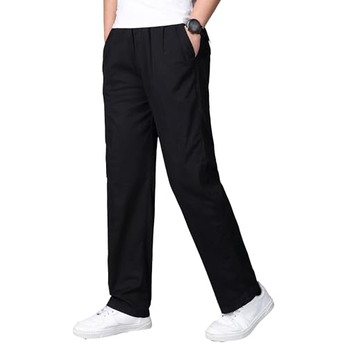 Men's Cotton Relaxed Fit Pants Elastic Waist Casual Pants Straight-Leg Regular Simple Joggers Trousers