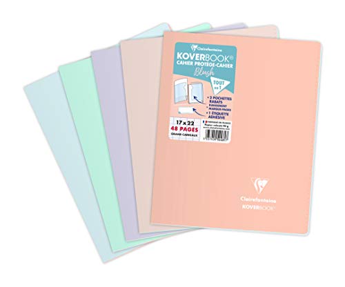 Clairefontaine 954481C Un Cahier Agrafé Koverbook Blush - 17x22 cm - 48 Pages Grands Carreaux - Papier Blanc 90 g - Couverture Polypro Opaque Couleur...
