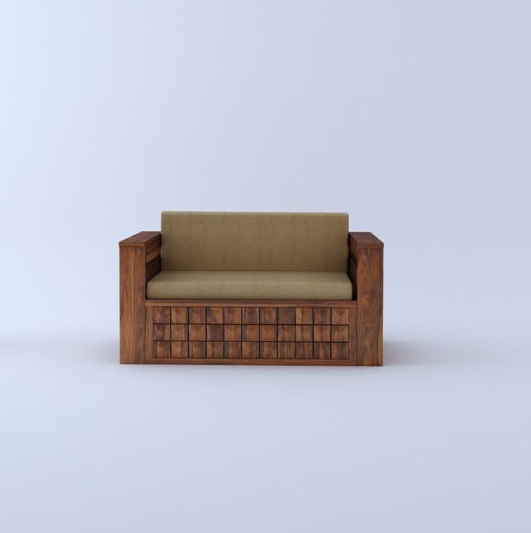 Image of Solid Sheesham Wood Sofa Cum Bed 2 Seater | Wooden Foldable Double Bed for Living Room with Storage | Bed Cum Sofa with Mattress for Home | Full Diamond Design (Honey Finish)
