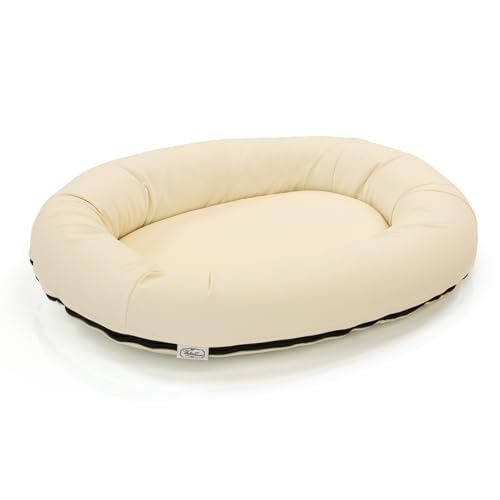 Wallace & Jones | Premium Hundebett Bolton Hundesofa 63x50 cm Hundecouch aus Kunstleder Hundebett für kleine Hunde, verdeckter Zipper, waschbar, rutschfest, Creme-weiß