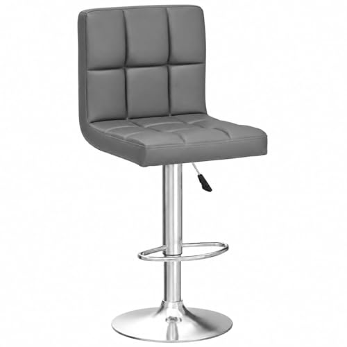 Image of Kemon KaiMeng Modern Adjustable Swivel Bar Stool Chair with Backrest, PU Leather Hydraulic Counter Stool with Footrest for Kitchen Island, Cafe & Home Bar, Grey, Square Tufted Back Stool