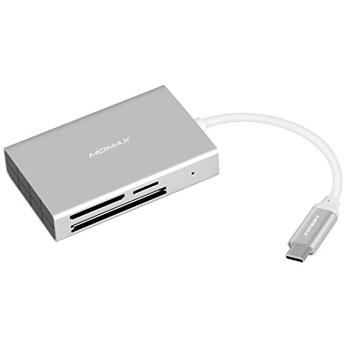 MOMAX USB C SD Card Reader, Aluminum 3-Slot USB 3.0 Type-C Flash Memory Card Reader for USB C Device, Supports SanDisk Compact Flash Memory Card and Lexar Professional CompactFlash Card - Grey MOMAX USB C SD Card Reader, Aluminum 3-Slot USB 3.0 Type-C Flash Memory Card Reader for USB C Device, Supports SanDisk Compact Flash Memory Card and Lexar Professional CompactFlash Card - Grey