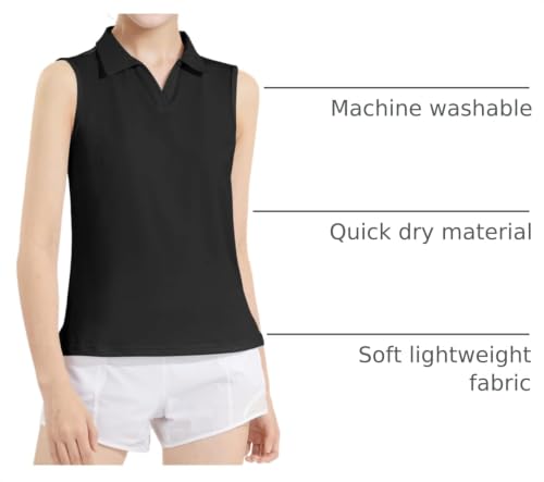 Image of Auranso Girls Polo Shirts Sleeveless Golf Tennis Quick Dry T-Shirts Tops