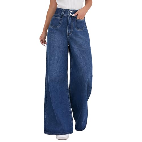 Women's Wide Leg Jeans Fashion Trendy Solid Oversized Denim Pants Flowy High Waisted Straight Leg Ladies Trousers