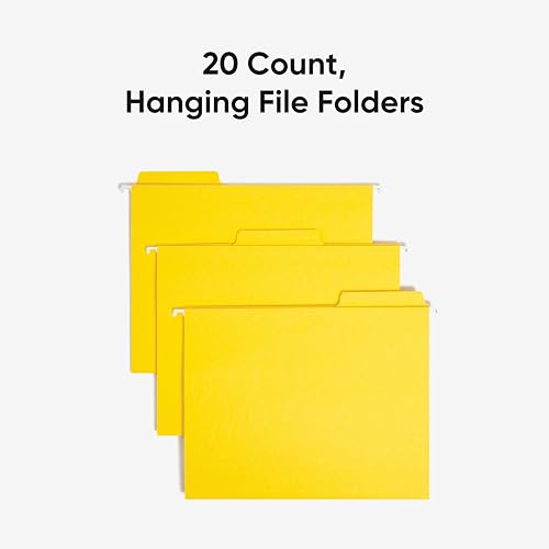 Image of Smead FasTab Hanging File Folder, 1 /3-Cut Built-in Tab, Letter Size, Yellow, 20 Count (64097)