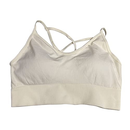 Poledance kläder dam, mångsidig yoga-löpsport fitness tank topp bh bustier damer stora bröst, Beige, S
