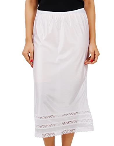 Half Slip Long Underskirt Undergarments Slip Lace Trim Soft Satin Skirt Dress Extender For Women (As1, Alpha, M, Regular, Regular) White #TOP2