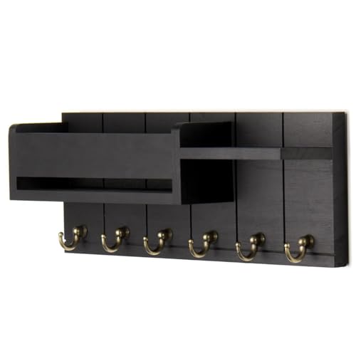 Soporte de pared para llaves con organizador de correo de madera y 6 ganchos 6
