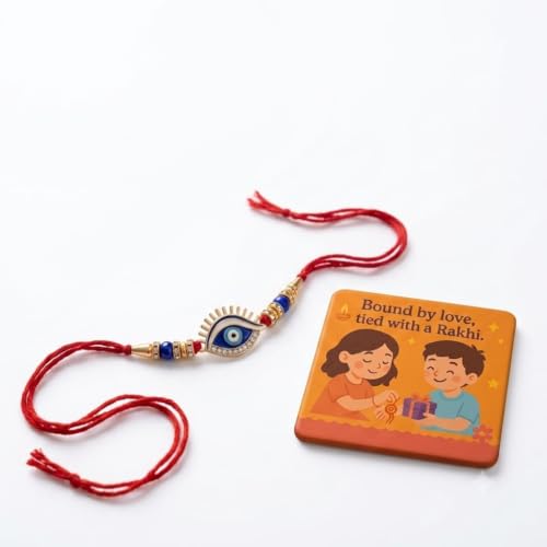 Image of SAUDEEP INDIA Decorative Fridge Magnet for Refrigerator Decor | Rakhi for Brother | Raksha Bandhan Gift Combo Set | Cotton Thread Rakhi for Bhai Bhaiya | Festive Home Decor Item(Evil Eye)
