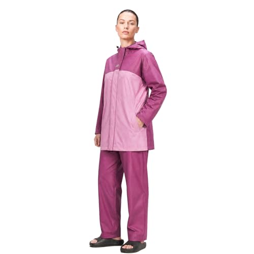 Image of Boldfit Rain Coat Set for Women Waterproof Rainwear for Women Top & Bottom Combo Easy Adjustable Rain Coat Waterproof Outdoor Rainwear for Girls- Purple, M-L
