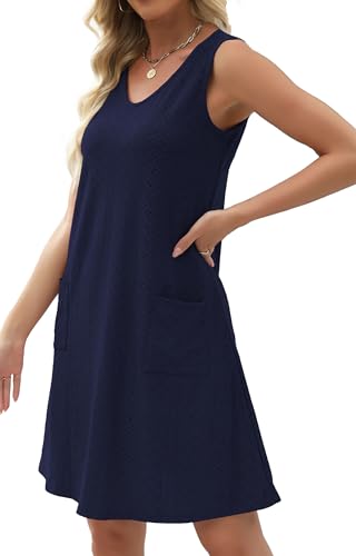 Image of elescat Swimsuit Coverup Summer Dresses for Women Eyelet Casual Loose Sleeveless Sundress with Pockets 2026