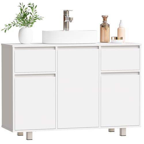 BEWISHOME 90 cm Meuble sous Lavabo, Meuble sous Vasque Salle De Bain, 2 Tiroir, 3 Portes, Grande Capacité De Rangement, Meuble Salle De Bain Rangement avec...