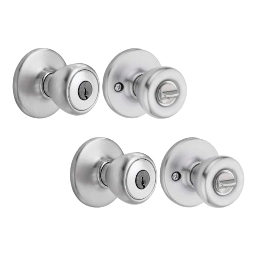 Kwikset 94002-871 Tylo Keyed Entry Knob in Satin Chrome (Pack of 2)