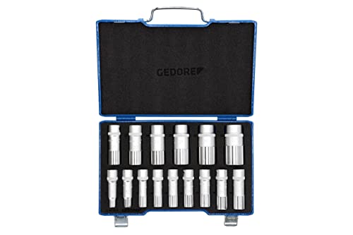 GEDORE Steckschlüsselsatz, Set 15tlg, Doppel 6-kant, 1/2 Zoll, 10-24mm, Werkzeug, Knarre Umschalthebel, für KFZ, D19 KMU-20