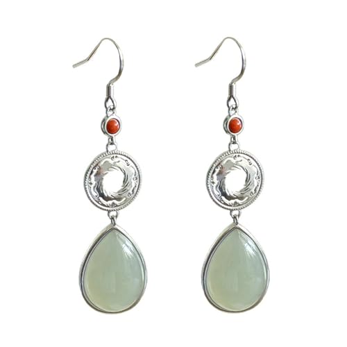 Boucles d'oreilles jade Hetian pendantes style chinois vintage pour femme