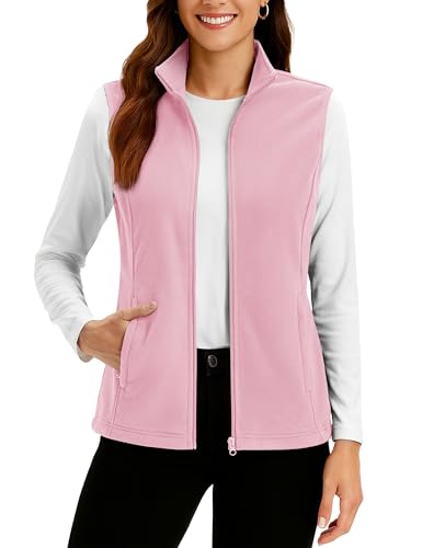 TACVASEN Zip Up Vest Women Outerwear Fleece Zipper Sleeveless Jackets Stand Collar with Pockets for Winter Runing Pink M