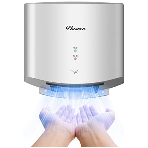 PLUSSEN Hand Dryer with HEPA Filter, Commercial Electric Hand Dryer Fast Dry in 10s, Automatic Bathroom Hand Dryers for Home Residential Industrial, Hot/Cold Air Switch, 110v,Silver Cover
