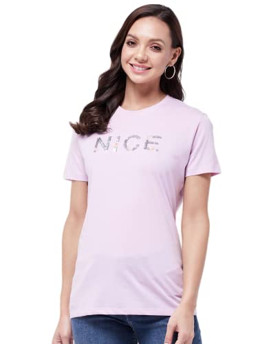 Image of Modeve Women Printed Cotton Blend Half Sleeve Round Neck T-Shirt for Summer