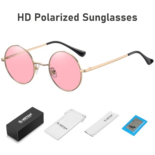 Image of MEETSUN Small Round Polarized Sunglasses for Men Women Metal Retro Hippie Circle Sun Glasses Driving Festival Cosplay UV400