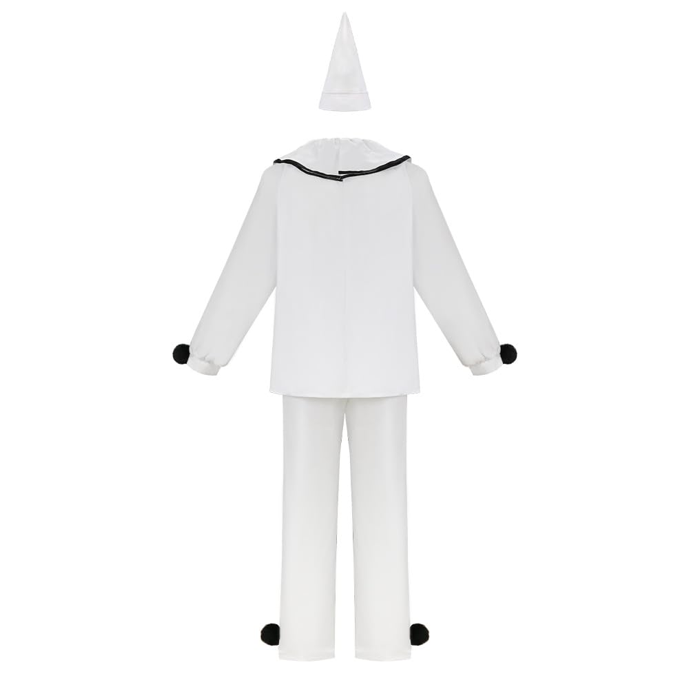 Damski kostium Pierrota, vintage, ponadwymiarowy, biały kostium klauna, zestaw, luźny krój, cyrk, mim, cosplay, przebranie na Halloween, strój na imprezę
