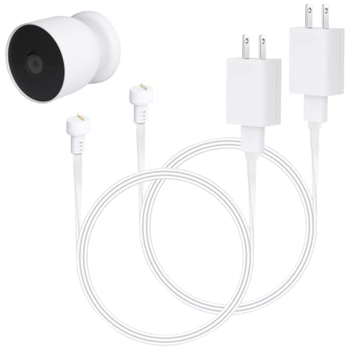 2Pack Power Adapter Compatible with Google Nest Cam Outdoor or Indoor Battery - 6.5ft/2m Weatherproof Outdoor Charger Cable Power Your Camera Continuously- White
