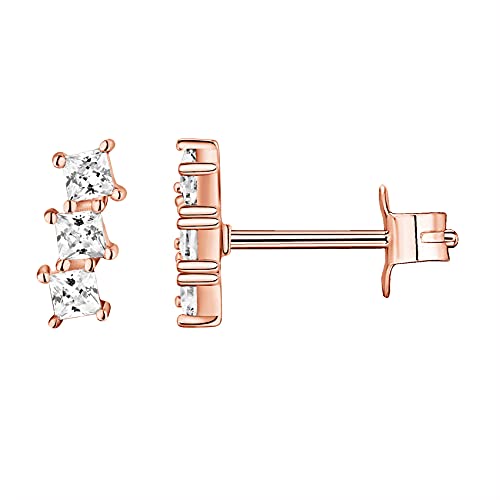 Pavoi 14K Rose Gold Plated 925 Sterling Silver Post Princess Cut Ear Crawlers | Cubic Zirconia Ear Crawler | Womens Trendy Earrings #TOP30