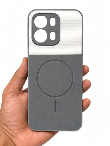 Image of Bintage Mac Safe Design Hard Slim Back Case | Soft Border Camera Protect | Dual PU Leather Finish Back Cover Compatible for Oppo K14 5G - White & Grey