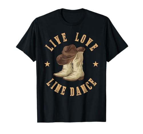 Country Music Cowboy Line Dance Gifts Unisex T-Shirt Schwarz S Crew-Neck Kurzarm Klassische Passform Linientanz-Design Western Country Line Dance T-Shirt