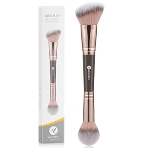 KINGMAS Foundation Makeup Brush, Double Ended Bronzer Brush Angled & Round Contour Brushes for Beauty Blending Liquid Powder, Concealer Cream Cosmetics Blush (Brown)